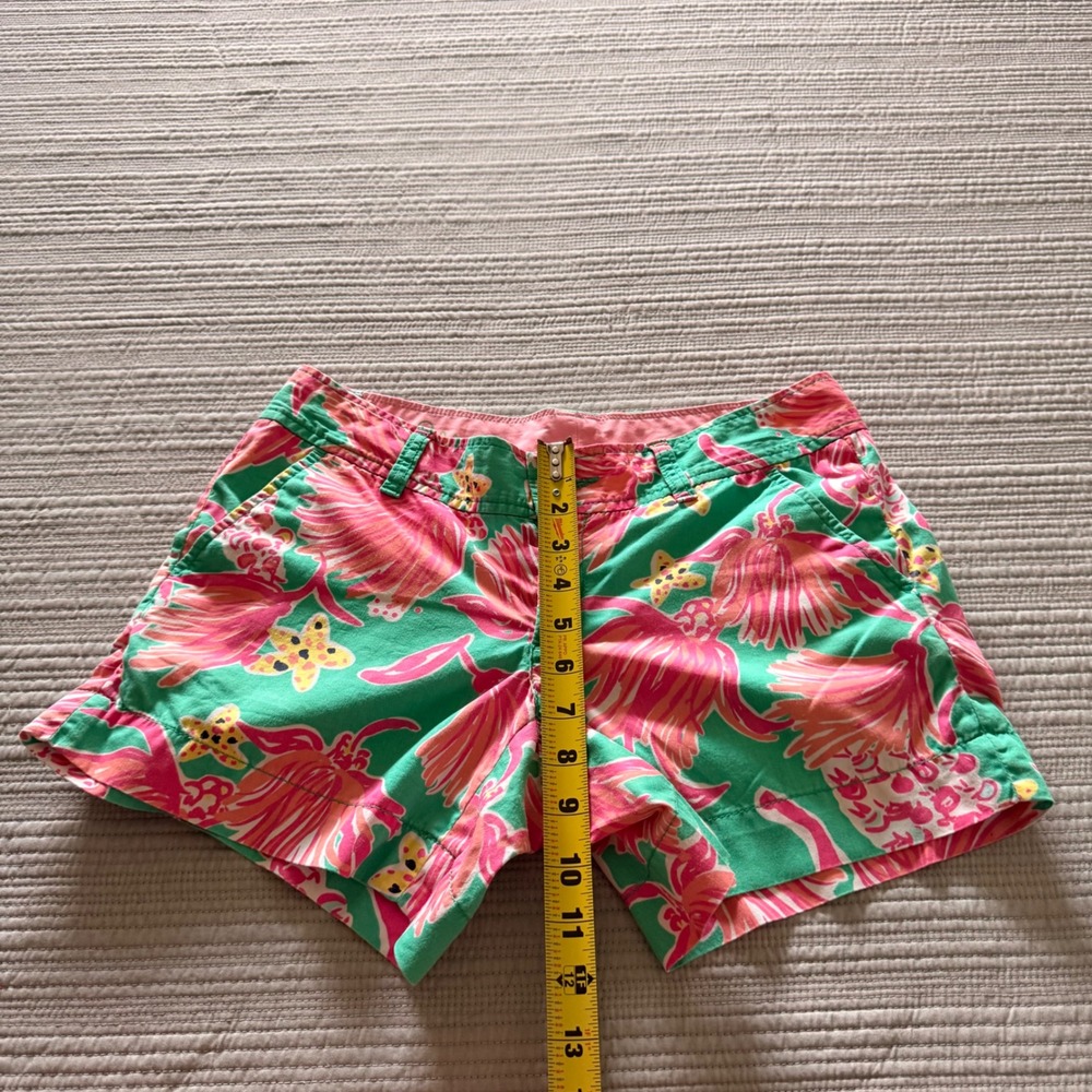 Lilly Pulitzer Callahan Womens Green Pink Floral Starfish Tropical Shorts Size 2 - Picture 4 of 8